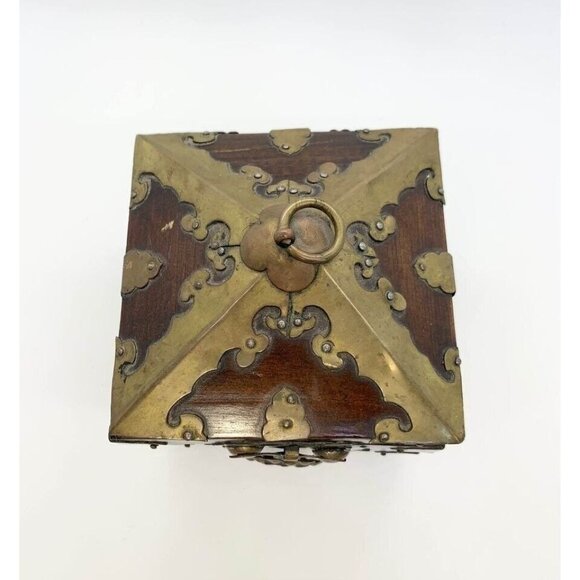 Vintage Asian Wooden and Brass Decorative Box Home Decor Gift - Picture 3 of 9